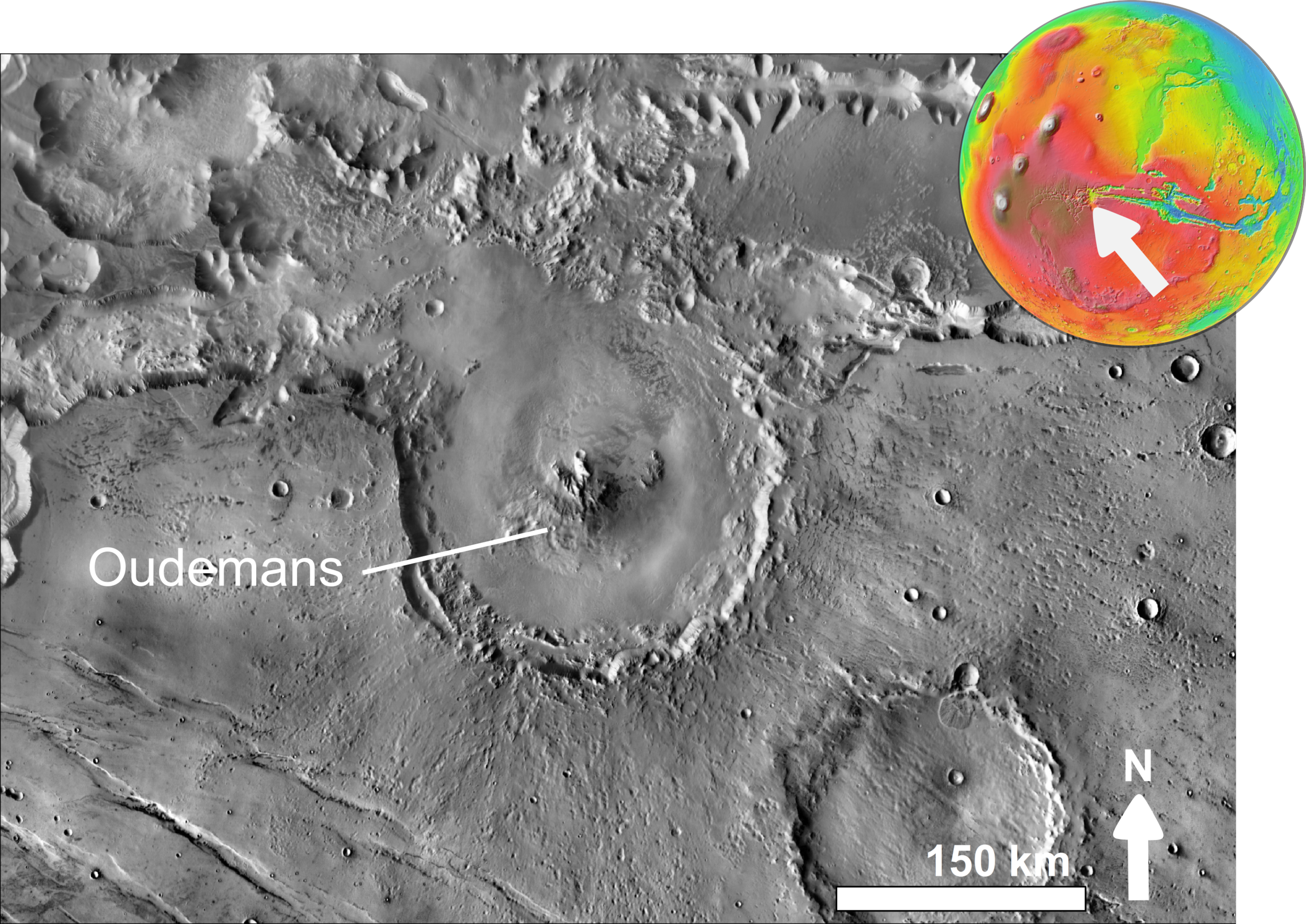 An image of a crater on Mars, emphasizing the natural wonder similar to the Mars Grand Canyon.