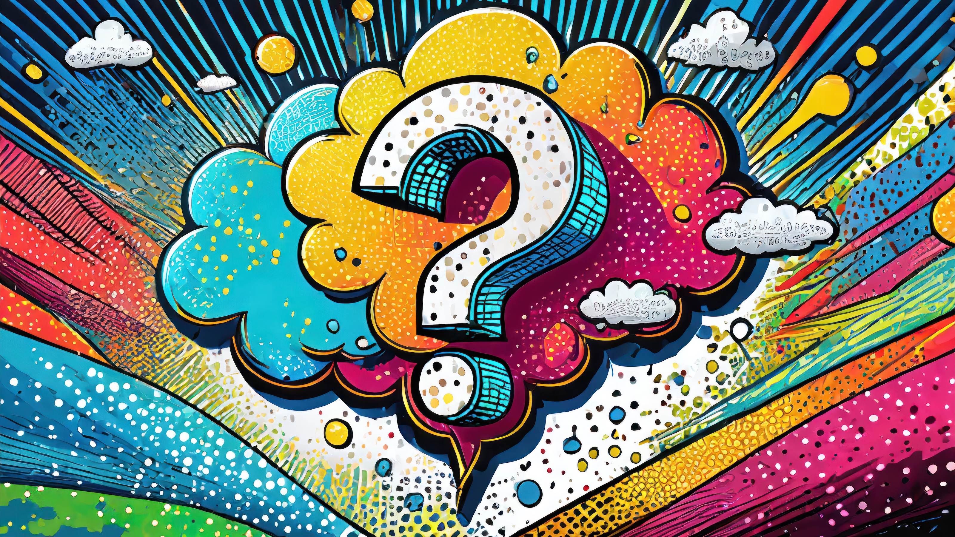 An illustration of a question mark on a colorful background, adding a touch of beauty.