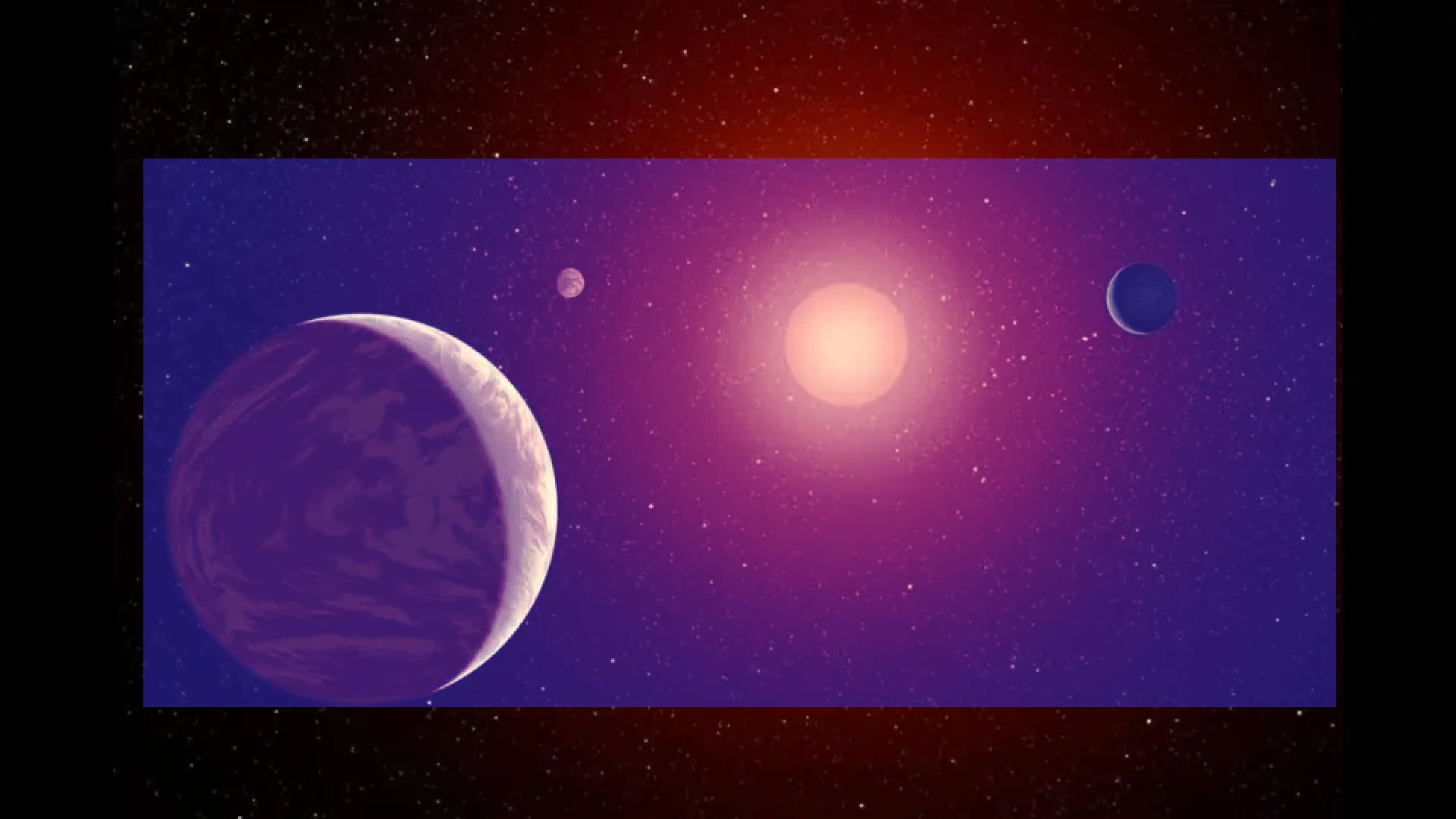 Planets in varying sizes orbiting around a bright central star in a purple-hued cosmos, where life persists.
