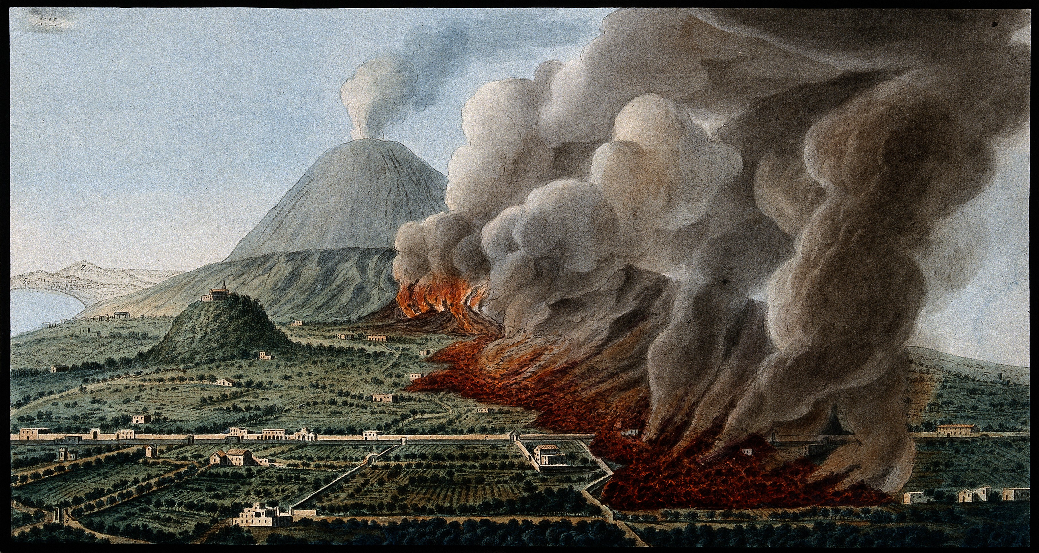 A stunning sketch capturing the Vesuvius Challenge, depicting a majestic volcano billowing smoke.