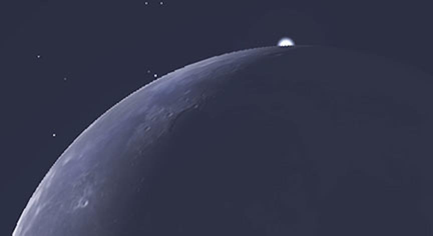 An artist's rendering of a moon with a star in the sky.
