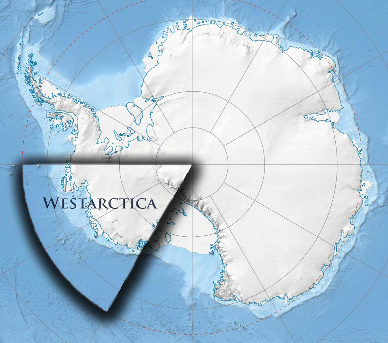 A map of antarctica with the word west antarctica.