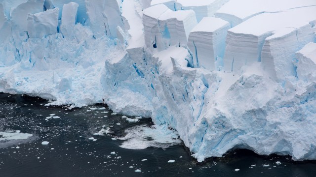 An aerial view of an iceberg in antarctica.
