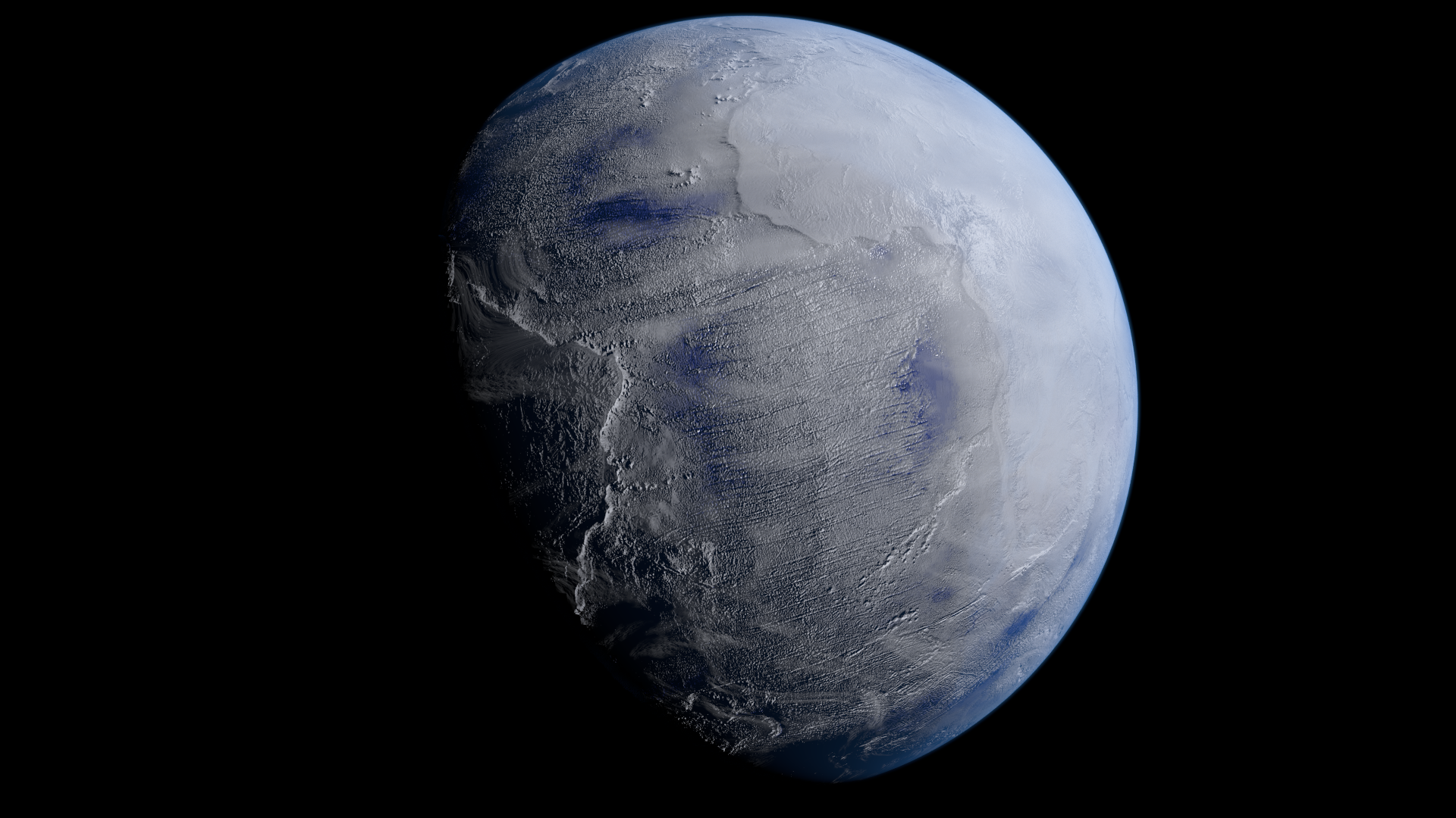 A high-resolution image of earth from space, showing a view dominated by cloud cover and oceans with a glimpse of landmass where oxygen once killed life.