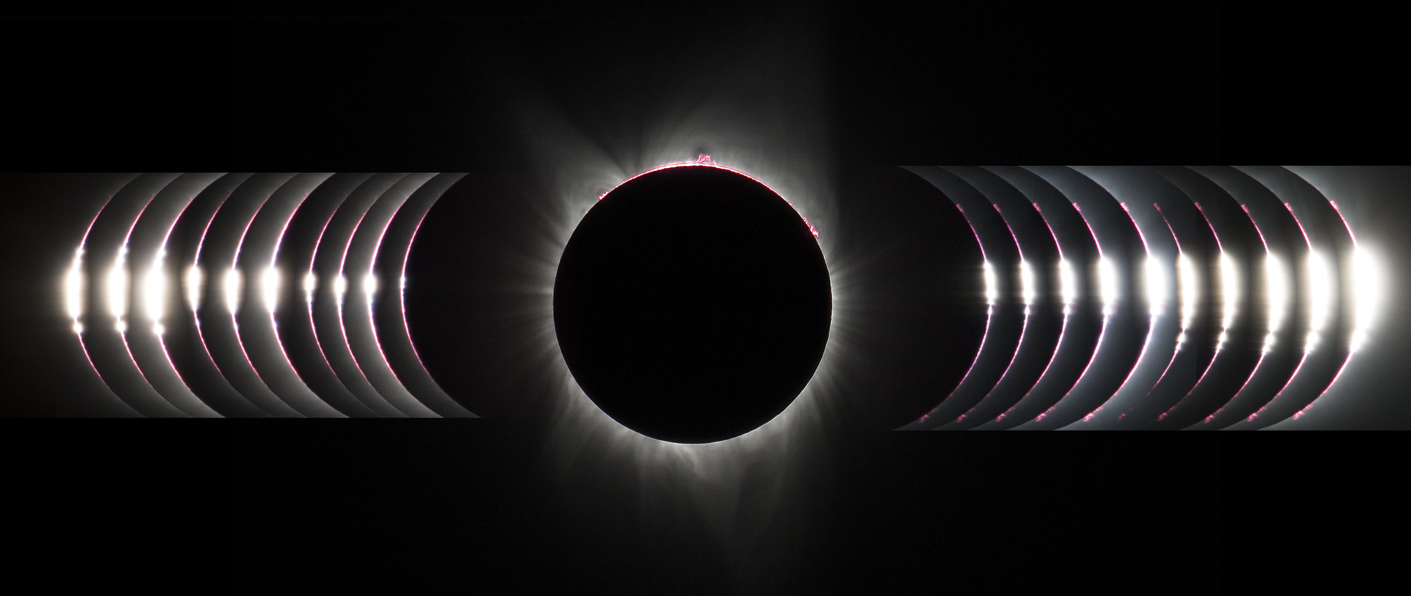 Phases of a total eclipse showing progression to and from totality, including mistakes in visibility.