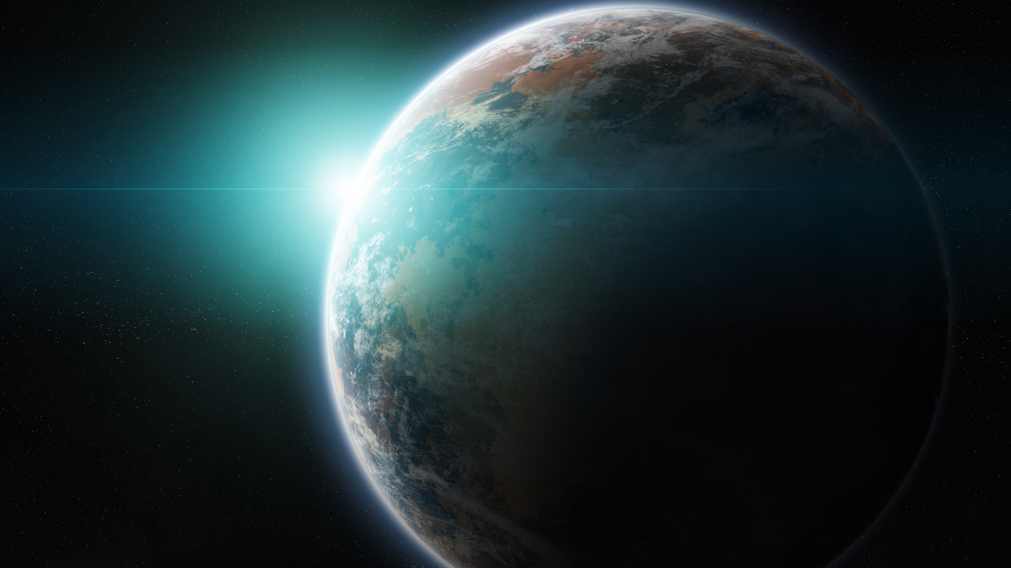 A realistic illustration of earth in space, bathed in sunlight with a visible blue glow from the GaiaSignatures atmosphere.