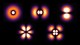 Series of six images displaying the diffraction patterns of light as it passes through various shaped apertures.