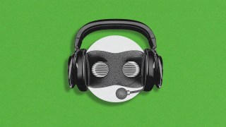 A pair of headphones on a green background with AI coaching.