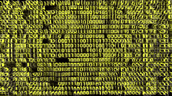Abstract background of glowing green binary digital code numbers signifying data or computing.