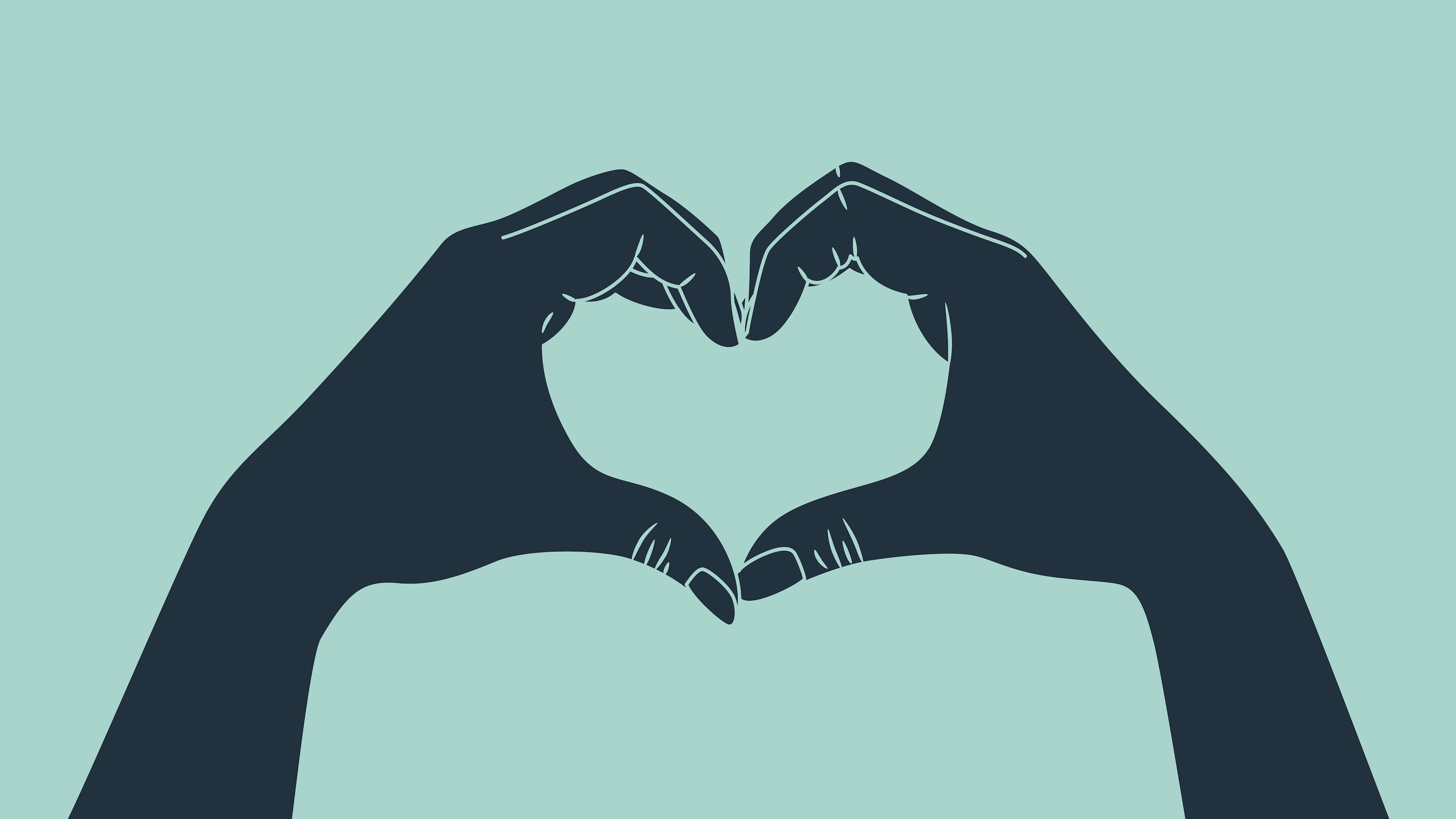 Two silhouetted hands forming a heart shape against a teal background, symbolizing team appreciation.
