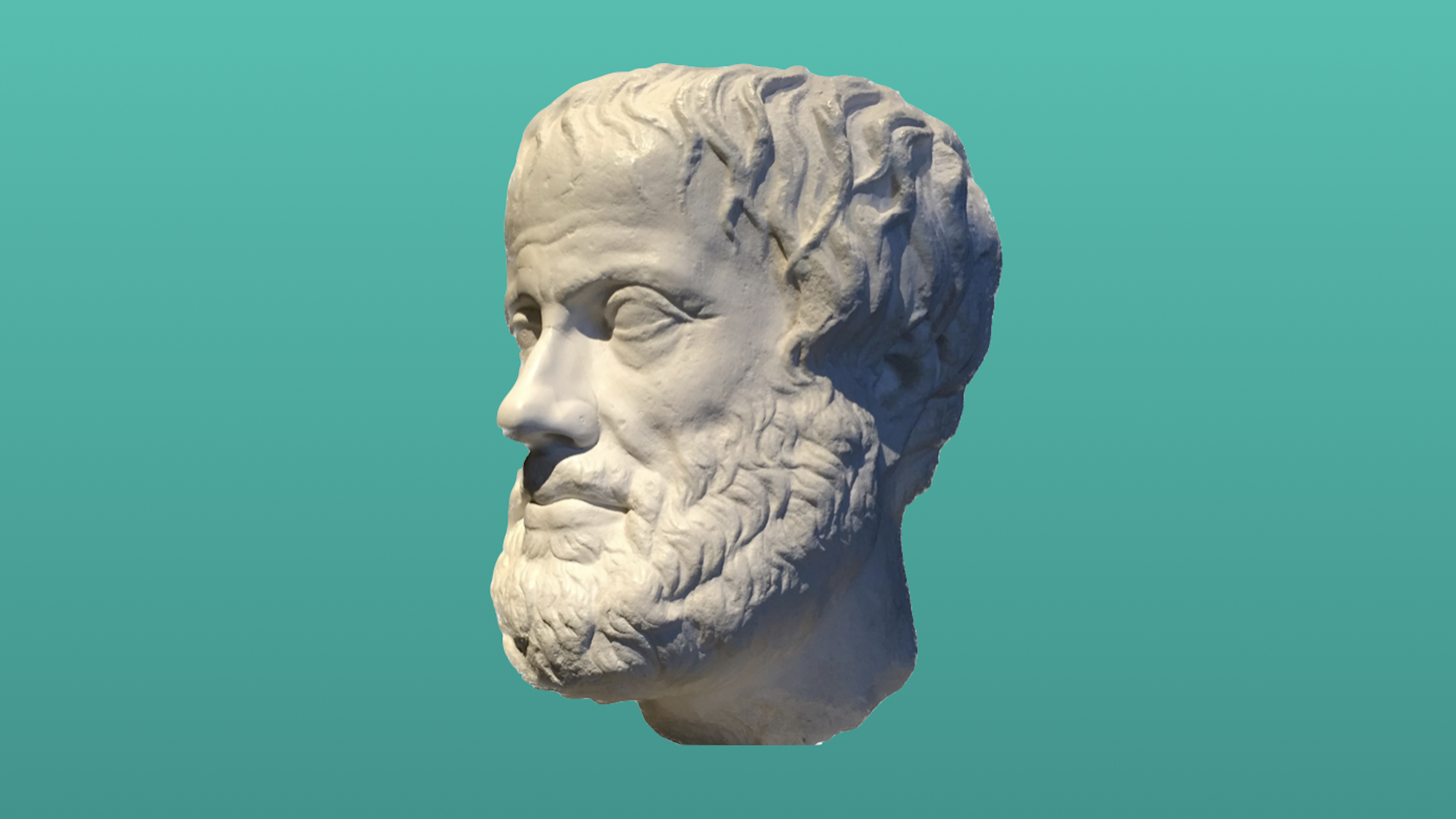 Ancient bust of a bearded man, believed to depict one of history's generous leaders, with detailed facial features, set against a plain turquoise background.