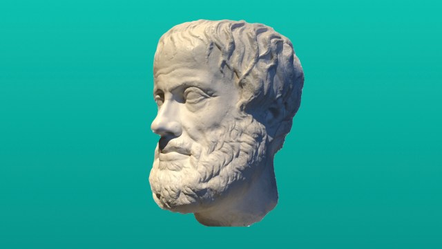 Ancient bust of a bearded man, believed to depict one of history's generous leaders, with detailed facial features, set against a plain turquoise background.