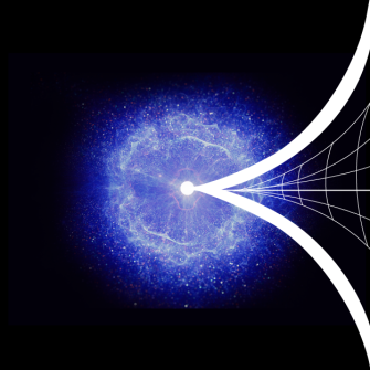 An artistic representation of a cosmic event, possibly a neutron star or a black hole, emitting energy into the surrounding space.