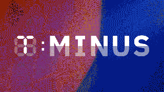 Animated countdown timer at zero with the word "MINUS" appearing after the countdown, displayed over a background transitioning from red to blue.