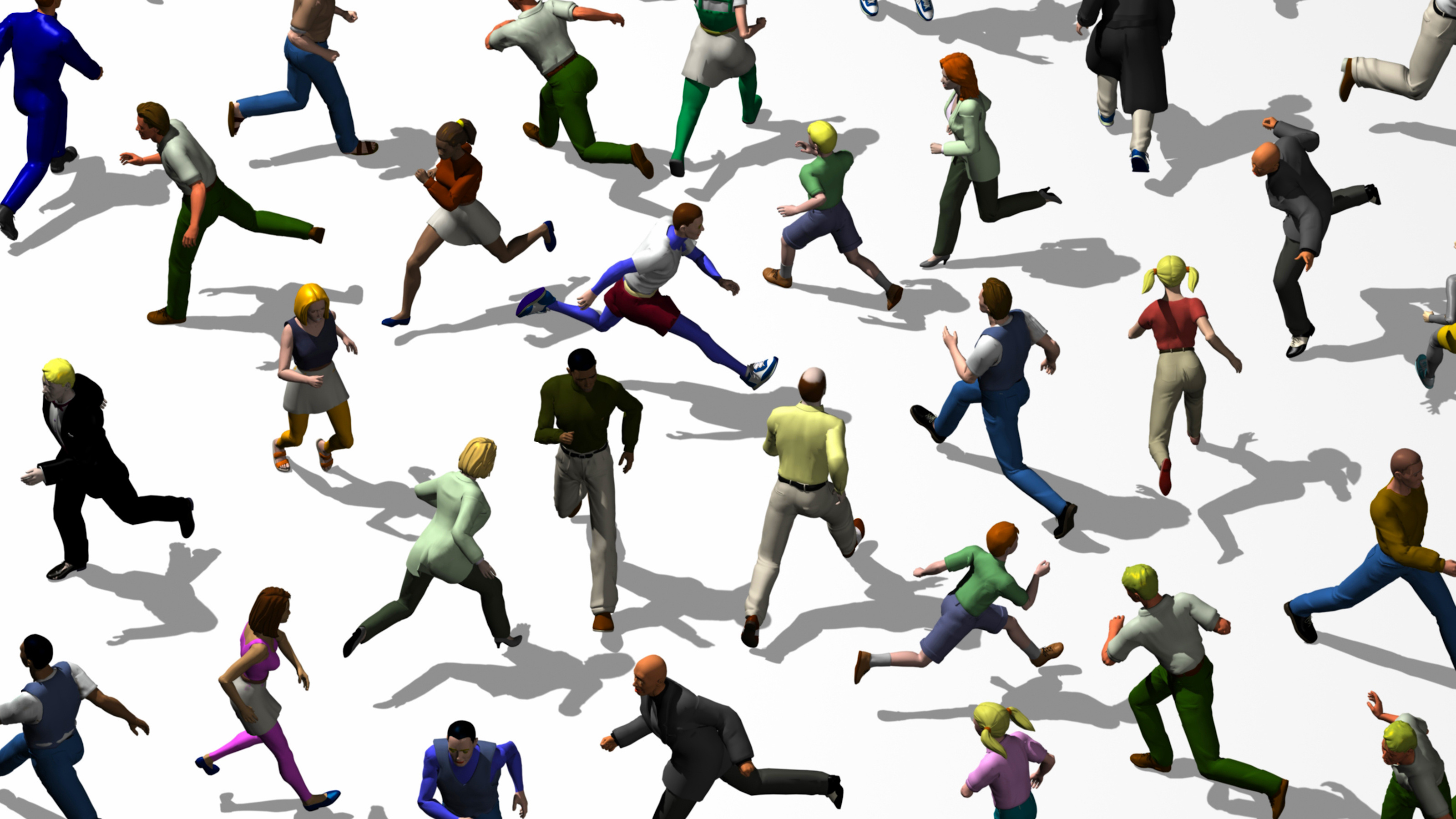 A diverse group of people, including L&D professionals, depicted in various action poses, running and walking against a white background.