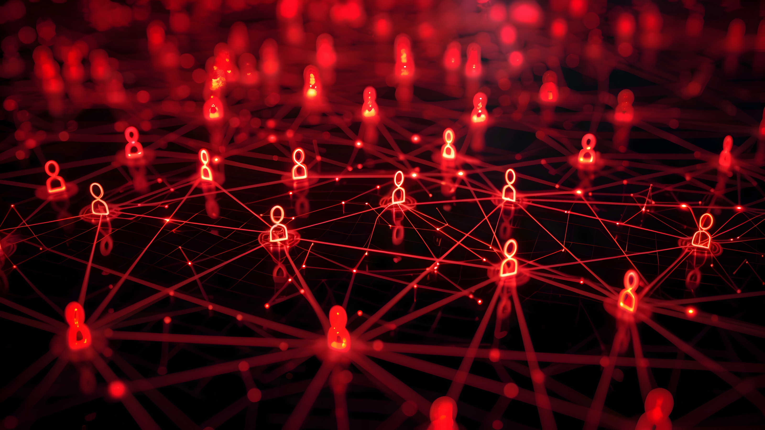 A digital network visualization with red person icons interconnected by lines symbolizes communication and connectivity. The background is dark with bright red lines forming a web-like structure, evoking the strategic mind of your inner CEO.