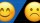 Side-by-side emojis: one smiling on a blue background (left) and one frowning on a black background (right).