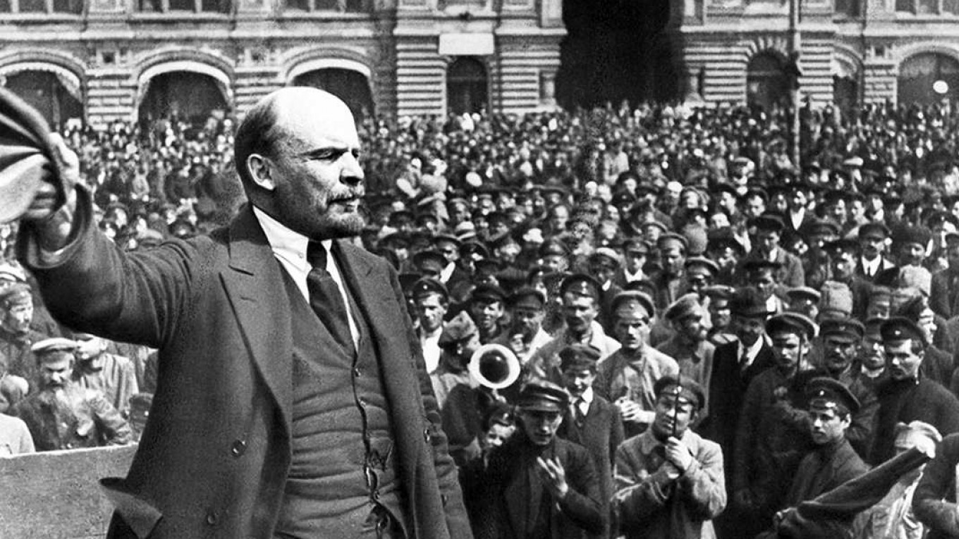 Lenin giving a speech in Russia