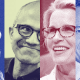 A digitally stylized image of four individuals, each in a different colored filter—blue, green, red, and blue—capturing the essence of an innovation strategy. The individuals are smiling and wearing glasses.