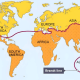 World map highlighting the Brandt Line, dividing the Global North and Global South across continents.