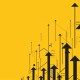 Black arrows pointing upwards on a yellow background, creating an abstract pattern of growth and progress.