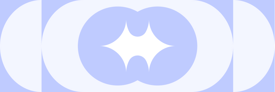 Abstract geometric design with overlapping light blue and white shapes forming a symmetrical star-like pattern in the center.