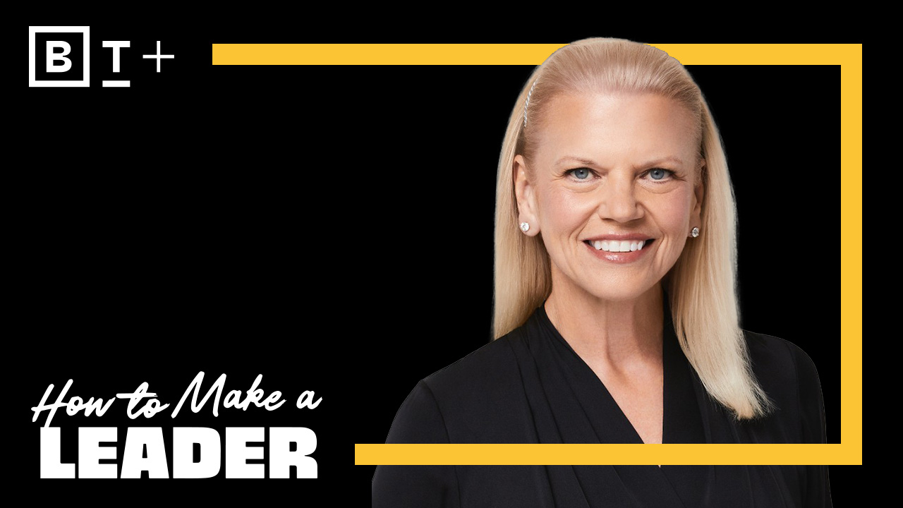 A person with long blonde hair in a black outfit smiles against a black background with text reading "How to Make a Leader.