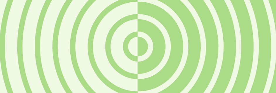 Symmetrical green concentric circles on a light background, divided vertically in the center.