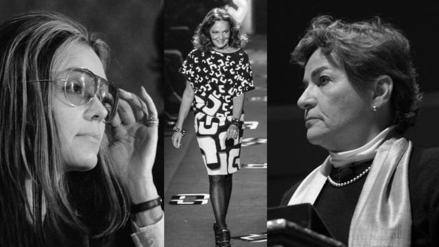 A black and white collage of three women: one adjusting sunglasses, one walking on a runway, and one in a scarf, all captured in different settings. Each embodies the essence of women redefining leadership through their unique styles and confident presence.