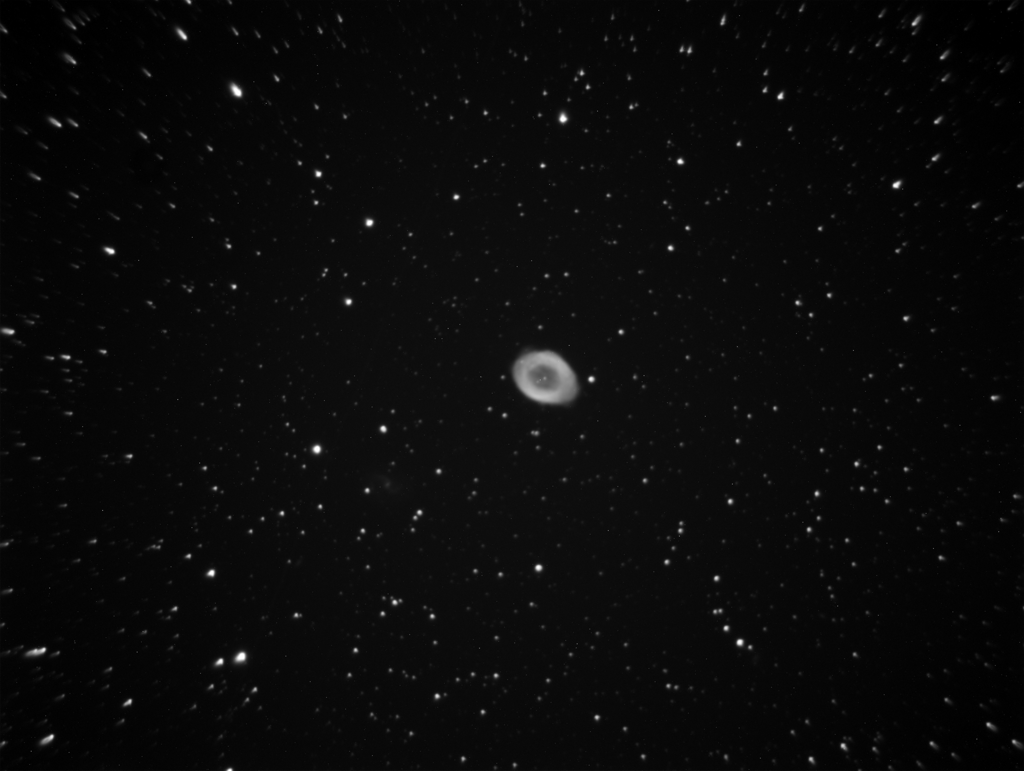 Image of the Ring Nebula, showcasing its true shape as a circular formation of gas and dust, surrounded by numerous stars against a black space background.