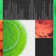 Abstract image with sections showcasing Mars, green circular patterns resembling tennis ball textures, and various graphs on green and black backgrounds.